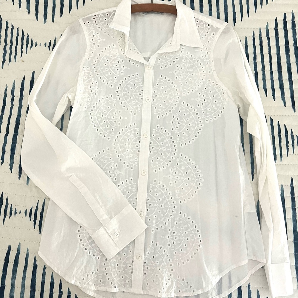Outerknown White Long Sleeve Button Down Shirt